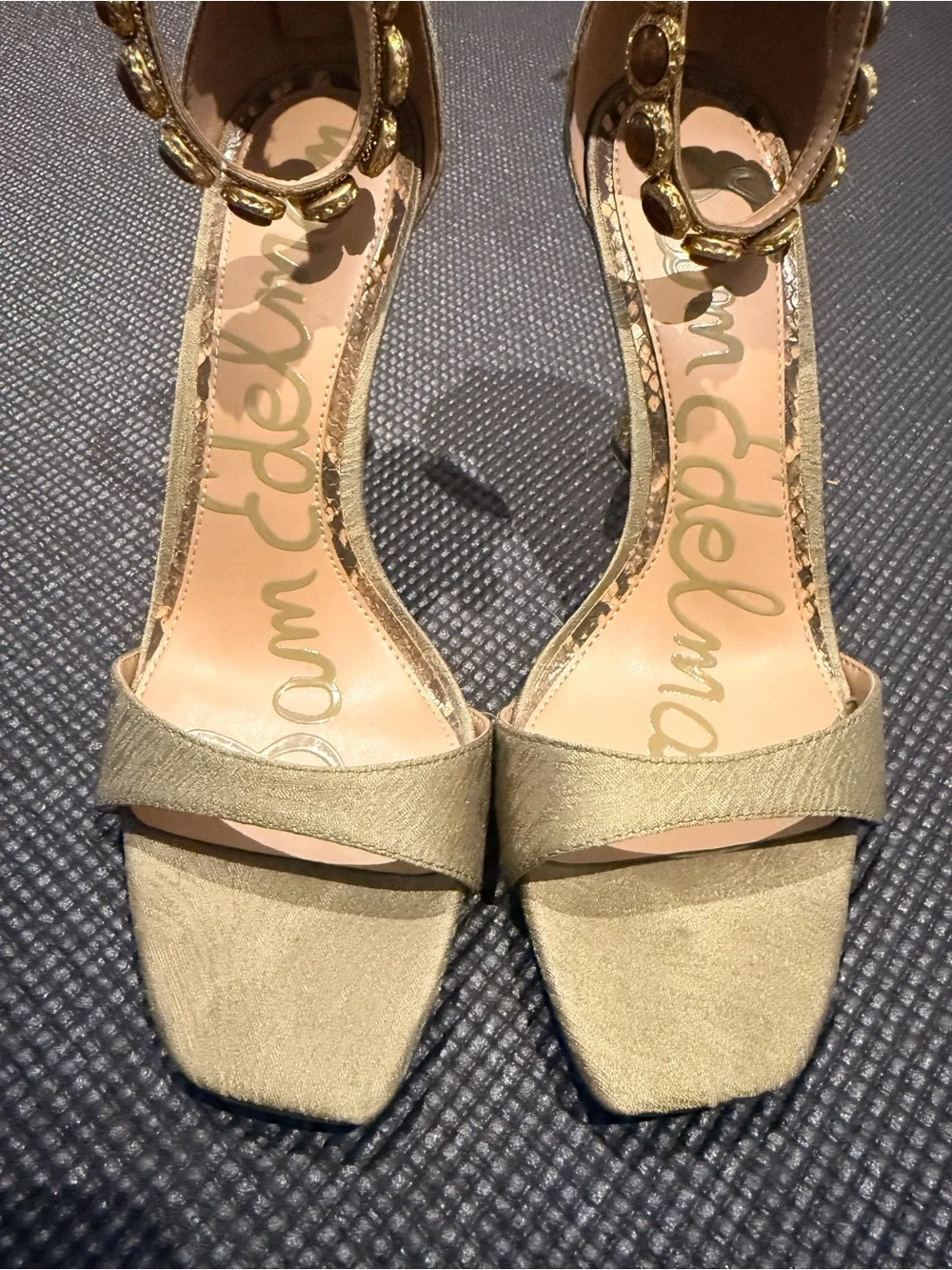 Sam Edelman Lyra Light Olive Jeweled Ankle Strap Heels Size 8